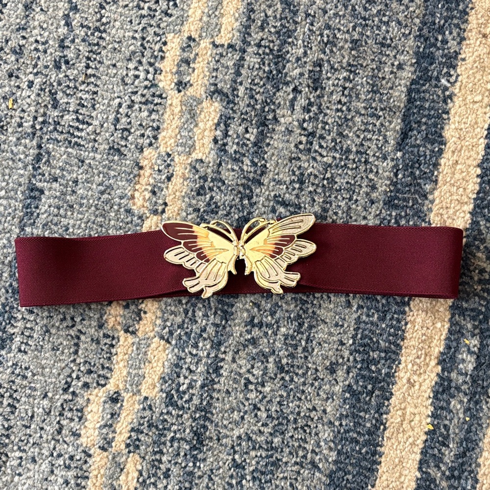 Chic Maroon Butterfly Belt with Gold Accent